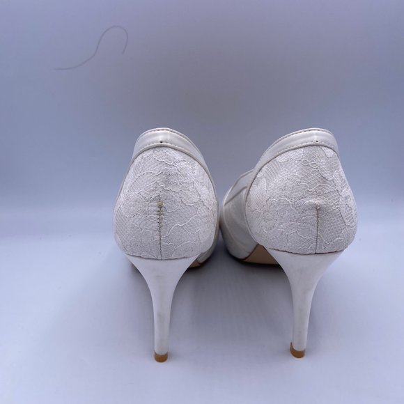 FSJ White Peep Toe Stilettos Heels Lace Wedding - Picture 6 of 9